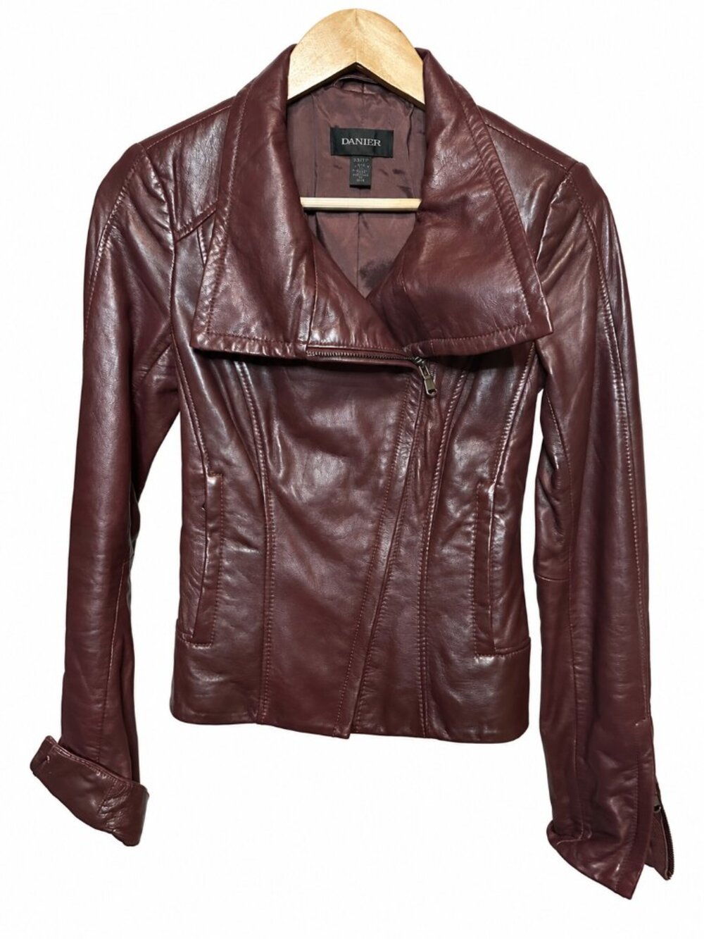 Danier Burgundy Lamb Leather Moto Jacket | UK 4 / US XXXS